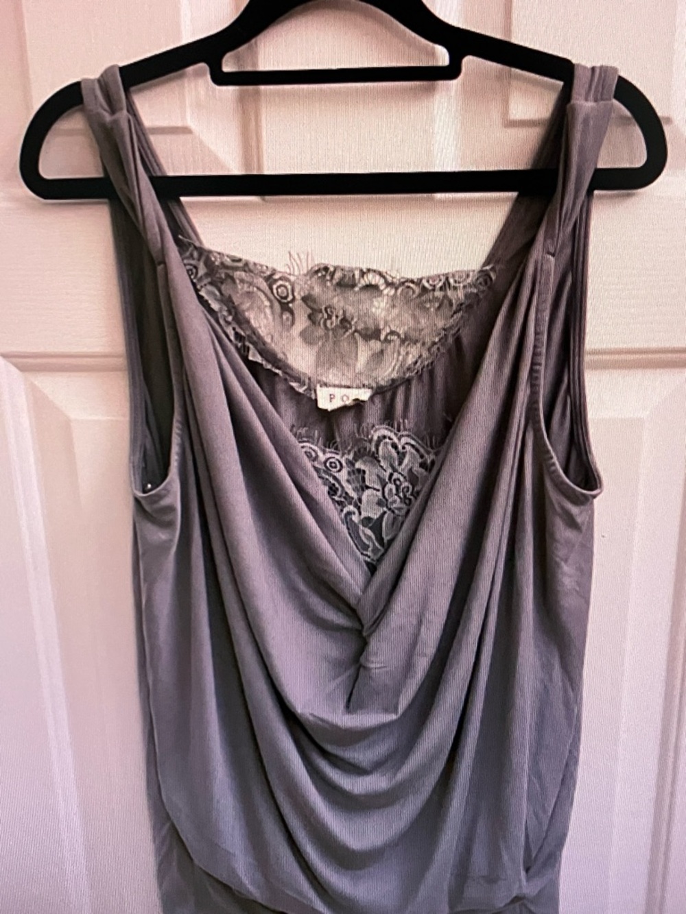 POL Lace-Back Draped Cowl Tank in Gray
